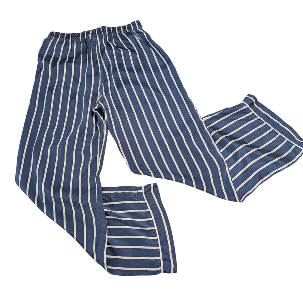Eberjey 100% Silk Pajama Set Womens XS Navy White Stripe Long Sleeve PJ - Picture 11 of 13